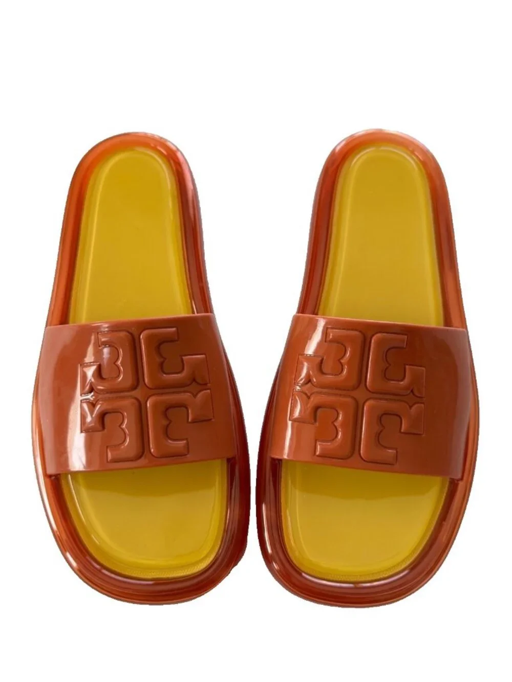 Tory Burch Womens 10B Bubble Jelly Slide Sandals Chipotle Spice Golden Bright